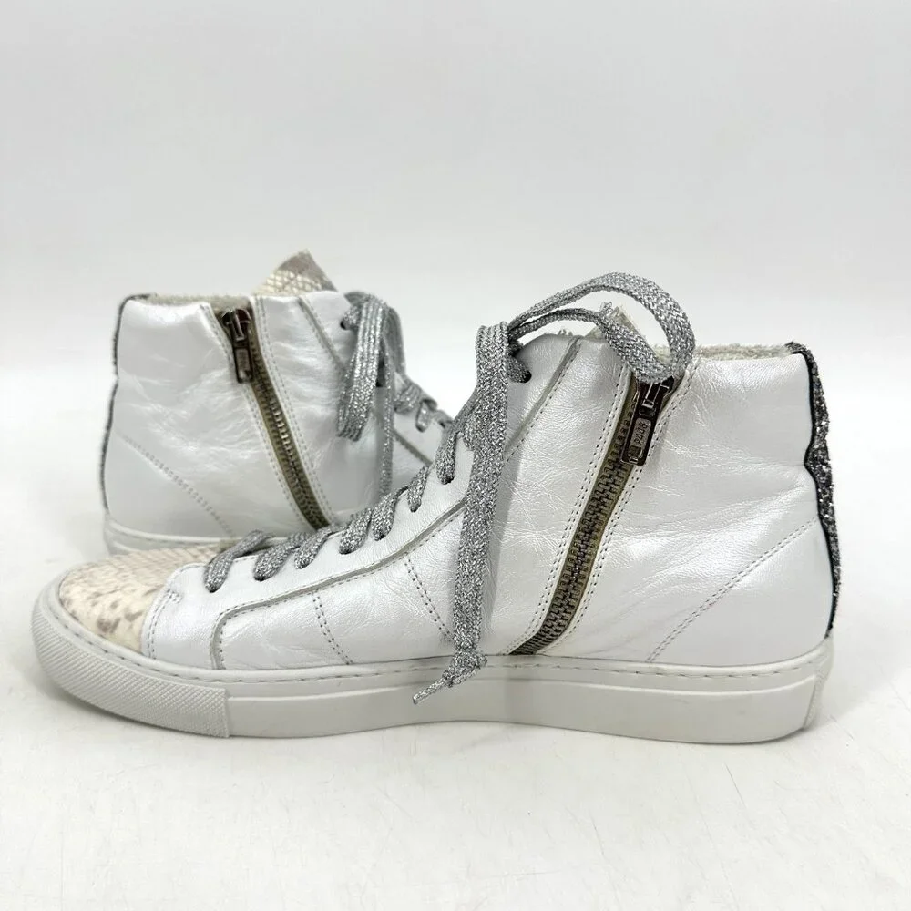 P448‎ Star High Top Sneaker Sunset Snake Embossed Leather Glitter White 39 9
